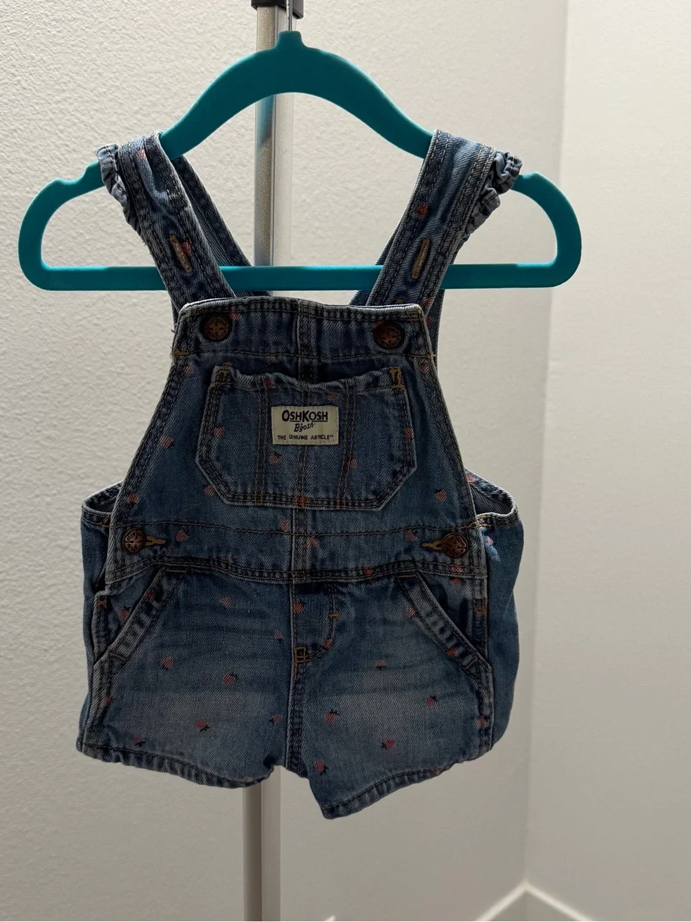OshKosh B'gosh Denim Shortall with Pink Heart Accents